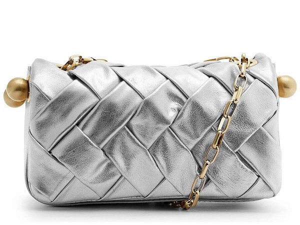 Bolsa Pequena Tiracolo Trançada Schutz Prata