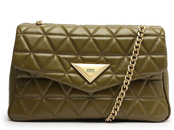 Bolsa Grande Tiracolo Couro 944 Matelassê Schutz Verde Militar