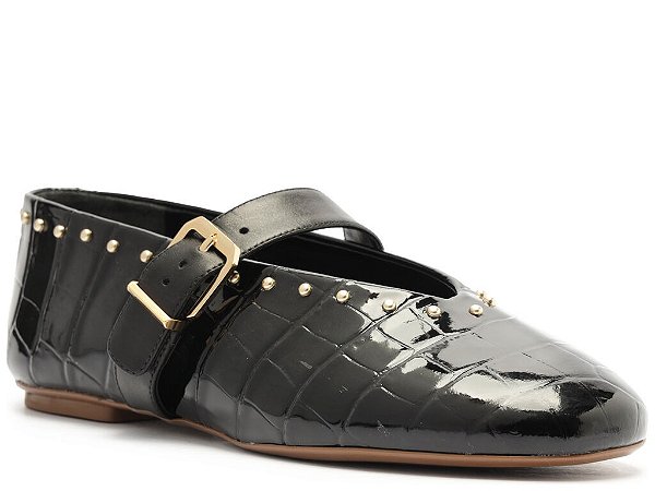 Sapatilha Fivela Couro Brilhos Schutz Preto