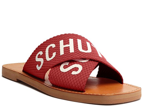 Chinelo Feminino Rasteira Slide Tecido Schutz Vermelho