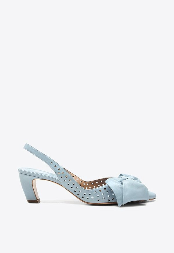 Scarpin Salto Médio Slingback Perfuros Laço Vicenza Azul
