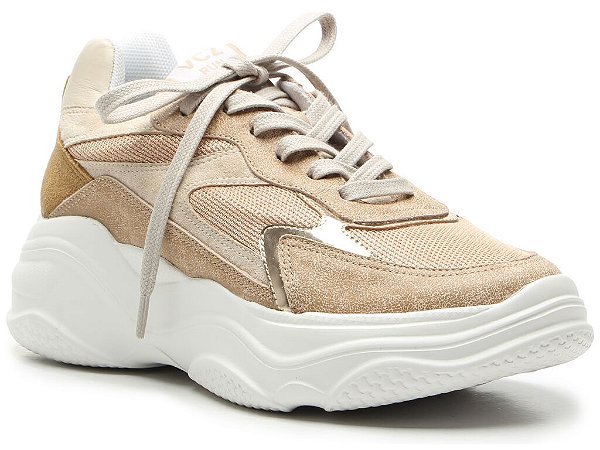 Tênis Feminino Craquele Cadarço Bicolor Vicenza Camel