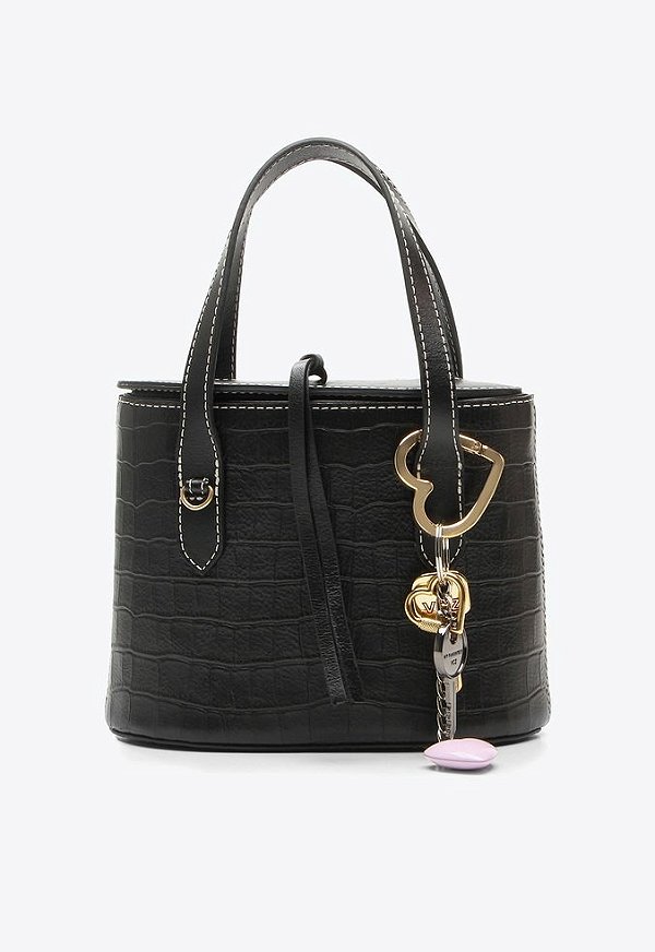 Bolsa Média Lolla Tiracolo Adereços Croco Vicenza Preto