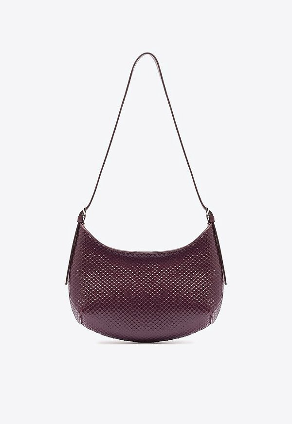 Bolsa Pequena Shoulder Couro Cobra Meia Lua Schutz Roxo