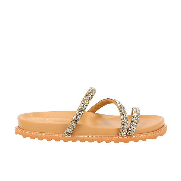 Papete Feminina Tiras Strass  Luiza Barcelos Camel