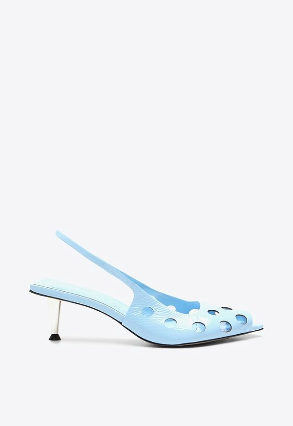 Sandália Mule Slingback Salto Fino Perfuros Alça Vicenza Azul
