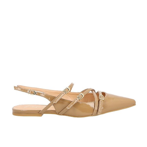 Sapatilha Slingback Tiras Fivelas Ecolux Luiza Barcelos Camel
