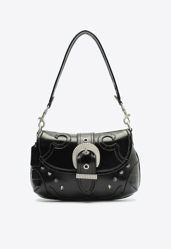 Bolsa Feminina Pequena Couro Texas Fivela Croco Schutz Preto