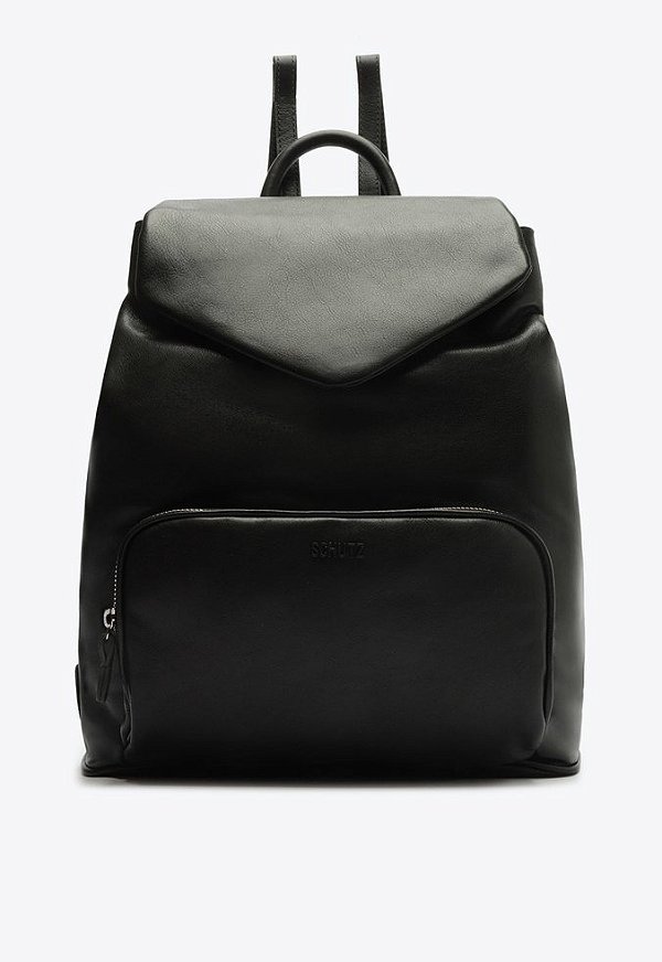 Mochila Feminina Grande Amanda Couro Bolso Frontal Schutz Preto