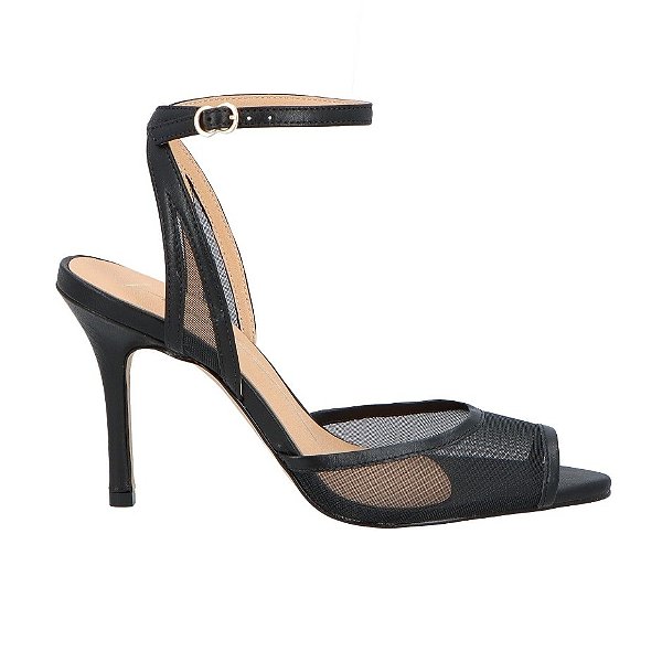 Scarpin Salto Alto Peep Toe Malha Alça Luiza Barcelos Preto
