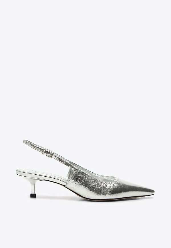 Scarpin Slingback Marajó Salto Baixo Fivela Verniz Vicenza Prata