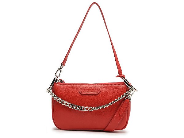 Bolsa Feminina Pequena Couro Alça Corrente Logo Schutz Vermelho