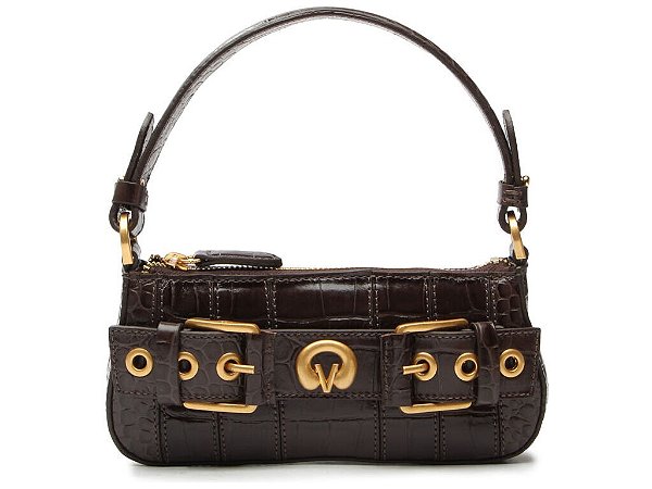Bolsa Pequena Croco Alça Corrente Fivelas Logomania Vicenza Marrom