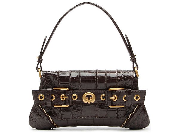 Bolsa Média Croco Alça Corrente Fivelas Zíper Logomania Vicenza Marrom