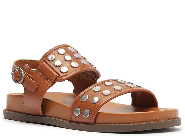 Papete Feminina Tiras Alça Fivela Tacha Metalizada Schutz Camel