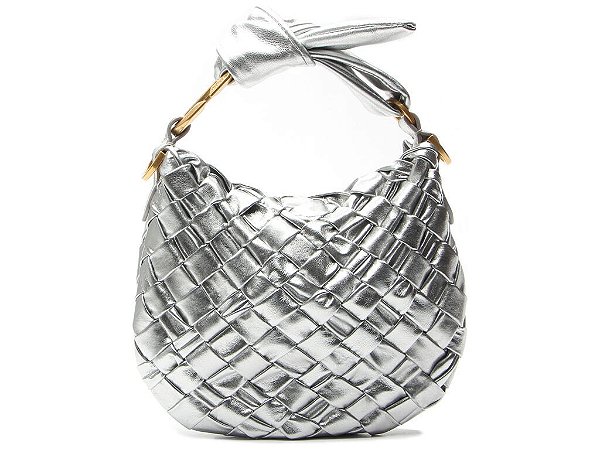 Bolsa Feminina Pequena Hobo Trançado Alça Corrente Metalcolor Vicenza Prata