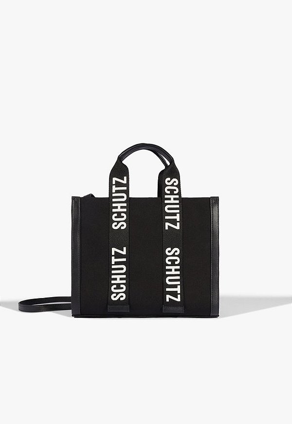 Bolsa Feminina Média Tote Multimaterial Logo Schutz Preto
