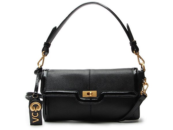 Bolsa Média Verniz Couro Alça Fina Logomania Vicenza Preto