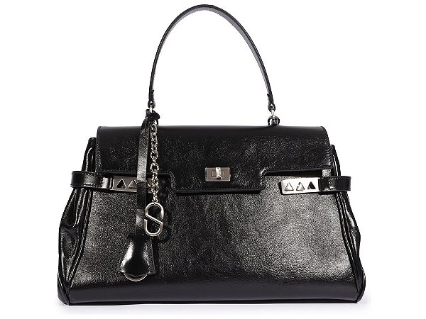 Bolsa Média Couro Alça Fina Chaveiro Logomania Schutz Preto