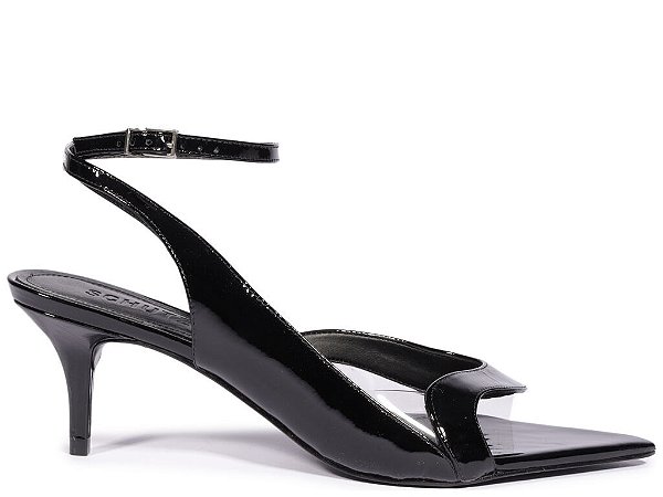 Scarpin Slingback Salto Médio Bico Folha Fivela Schutz Preto