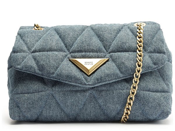 Bolsa Feminina Média Tecido Alça Corrente Jeans Schutz Azul