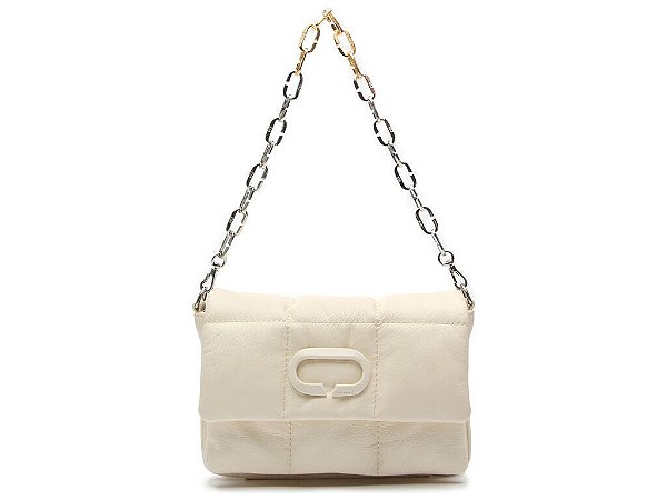 Bolsa Pequena Couro Alça Fina Corrente Logomania Vicenza Off White