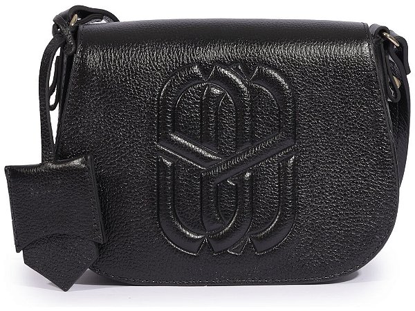 Bolsa Pequena Couro Alça Fina Abertura Lateral Logomania Schutz Preto