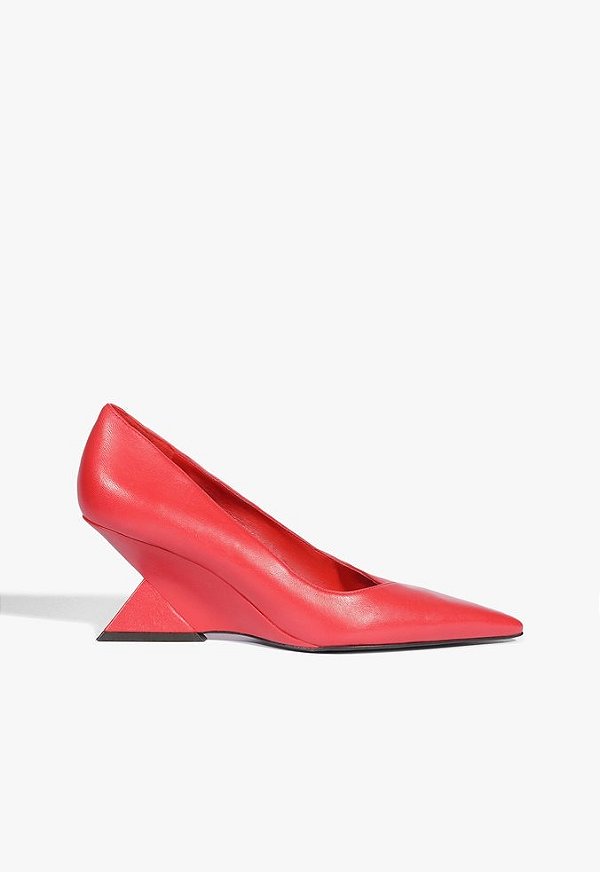 Scarpin Anabela Salto Geométrico Couro Schutz Vermelho