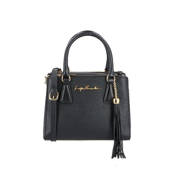Bolsa Feminina Média Couro Duplo Bolso Pingente Luiza Barcelos Preto