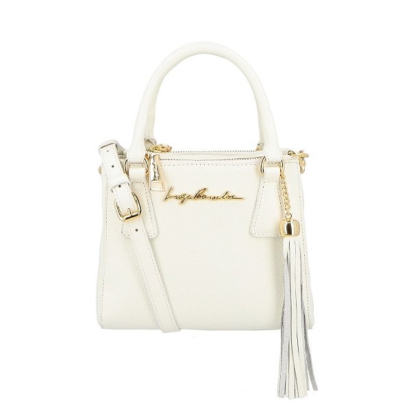 Bolsa Feminina Pequena Couro Duplo Bolso Alça Pingente Luiza Barcelos Off White