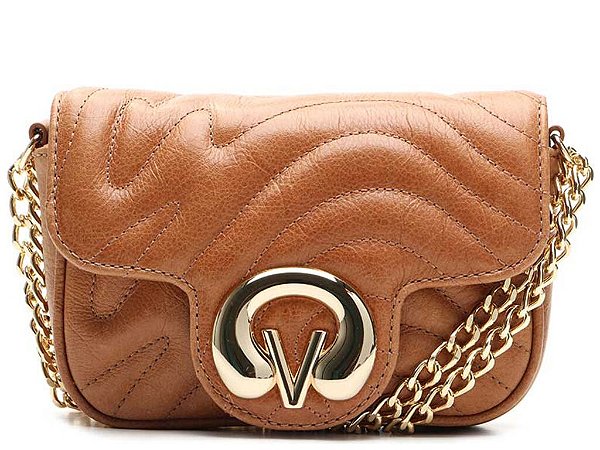 Bolsa Feminina Pequena Couro Alça Corrente Logomania Vicenza Marrom