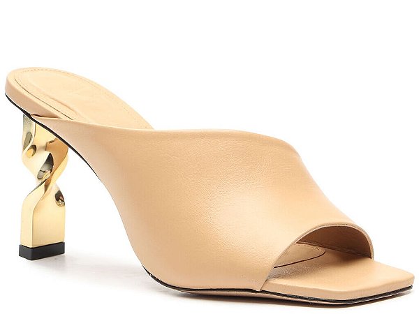 Tamanco Salto Alto Geométrico Peep Toe Bico Quadrado Vicenza Nude