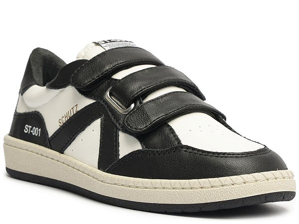 Tênis Feminino Couro Velcro ST-001 Bicolor Schutz Preto
