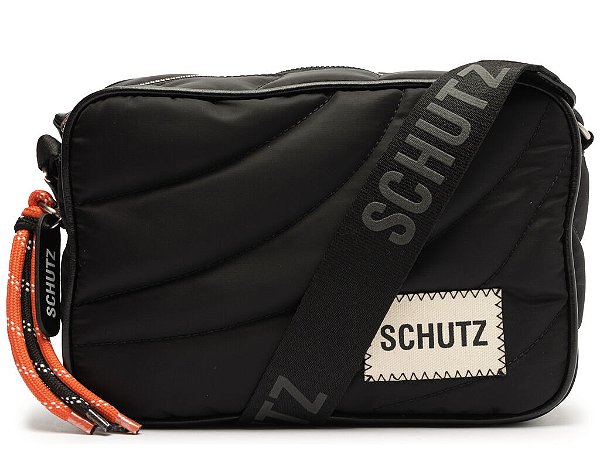 Bolsa Feminina Pequena Multimaterial Cadarço Alça Tecido Schutz Preto
