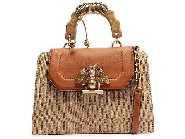 Bolsa Feminina Média Couro Tressê Alça Fina Abelha Schutz Camel