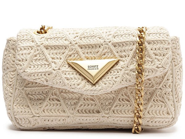 Bolsa Feminina Pequena Tressê Envelope Alça Corrente Schutz Off White