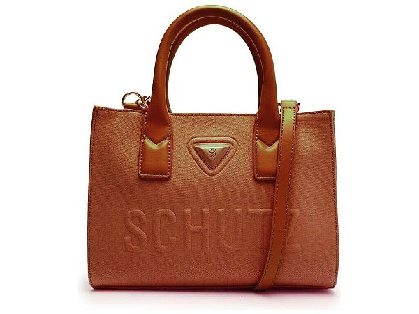 Bolsa Feminina Pequena Tote Couro Logo Schutz Camel