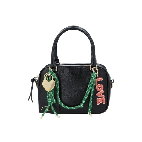 Bolsa Feminina Pequena Couro Verniz Chaveiro Cadarço Luiza Barcelos Preto