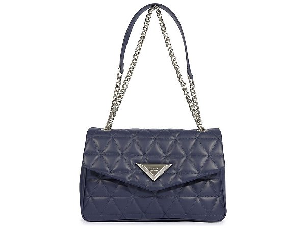Bolsa Feminina Grande Couro Alça Corrente Metalassê Schutz Azul Marinho