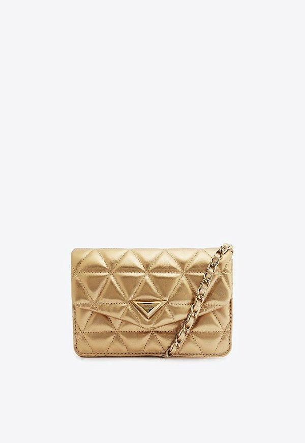 Bolsa Pequena Matelassê Couro Schutz Dourado