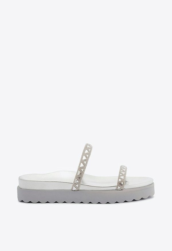 Papete Feminina Tiras Strass Triangle Schutz Prata