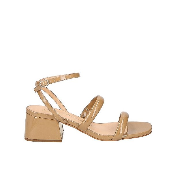 Sandália Salto Bloco Baixo Tiras Fivela Luiza Barcelos Camel