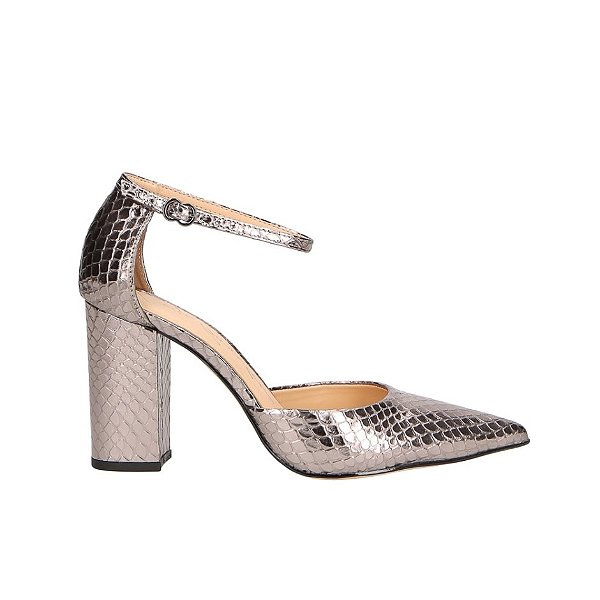 Scarpin Salto Alto Cobra Couro Luiza Barcelos Chumbo