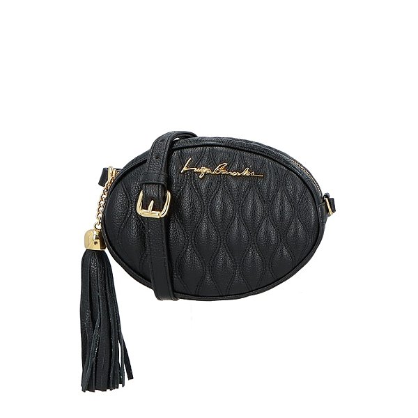 Bolsa Feminina Pequena Redonda Couro Metalassê Luiza Barcelos Preto