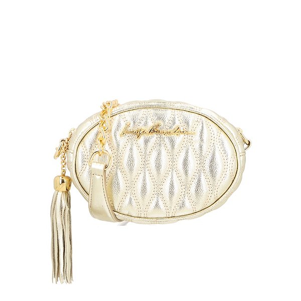Bolsa Feminina Pequena Redonda Couro Metalassê Luiza Barcelos Dourado