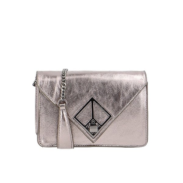 Bolsa Feminina Pequena Couro Metalcolor Logomania Luiza Barcelos Prata