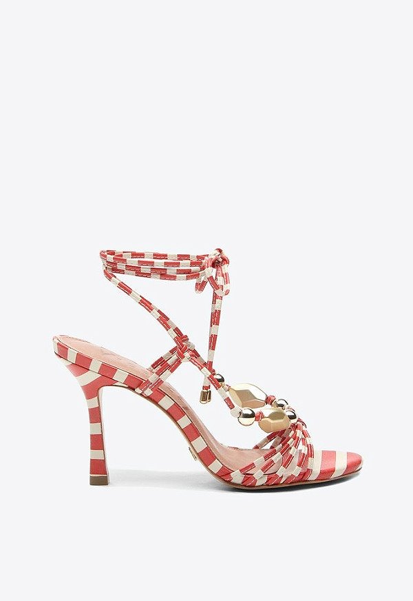Sandália Lily Salto Alto Tiras Esferas Amarração Bicolor Vicenza Vermelho