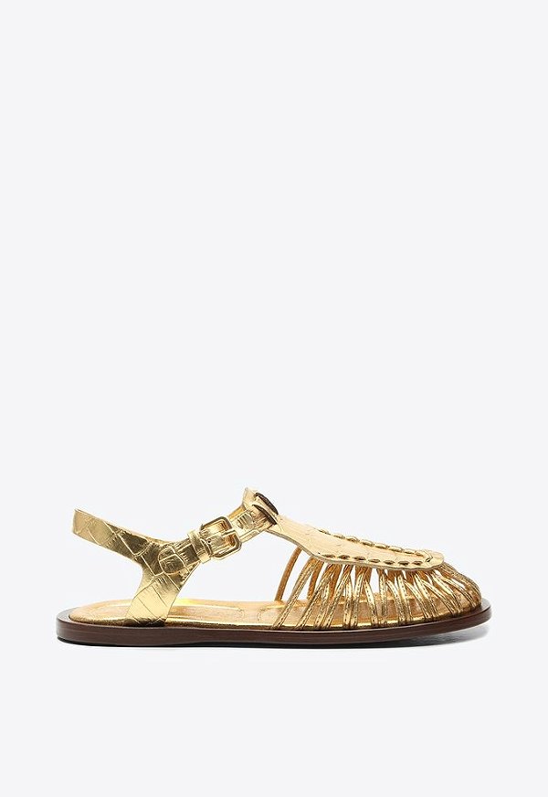 Rasteira Feminina Sophia Croco Fivela Metalcolor Vicenza Dourado