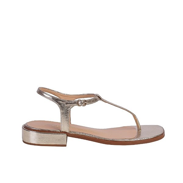 Rasteira Salto Baixo Bico Quadrado Fivela Metalcolor Luiza Barcelos Dourado