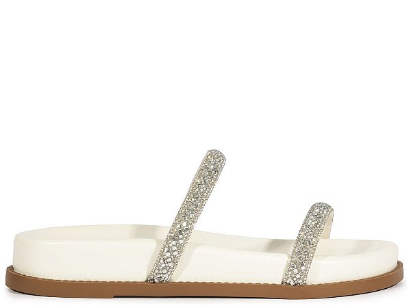 Papete Salto Baixo Tiras Strass Schutz Branco